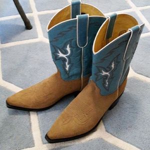 Dan Post Tan Suede with Blue Cowgirl Boots